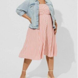 Torrid NWT Retro Chic Midi Poplin Tank Skater Dress Pink Peach Check‎
